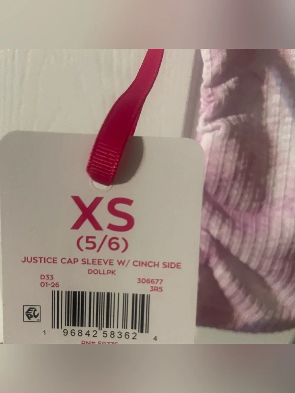 Justice Girls XS 5/6 Pink Tie Dye Ribbed Cinch Side Square Neck Top NWT